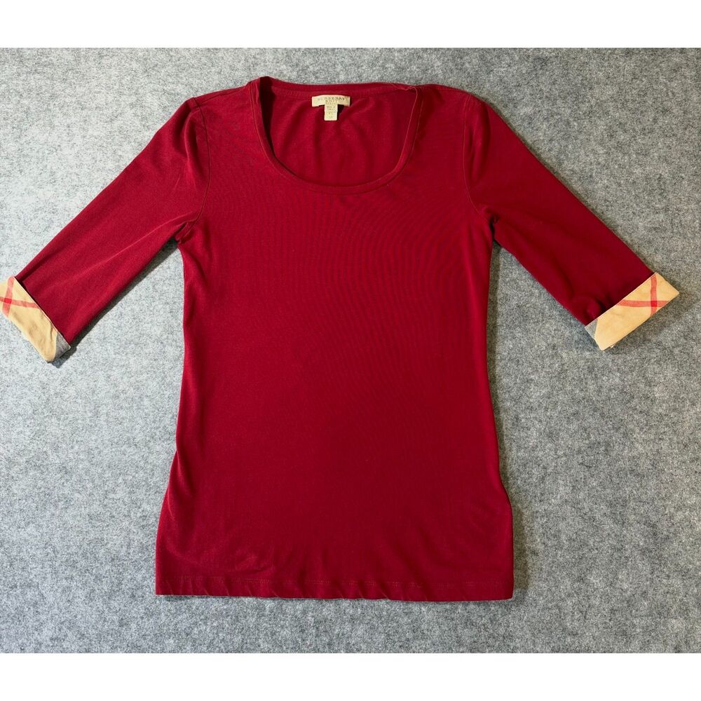 Burberry Brit Scoop Neck 3/4 Sleeve Nova Check Tee Red XS Old Money Preppy